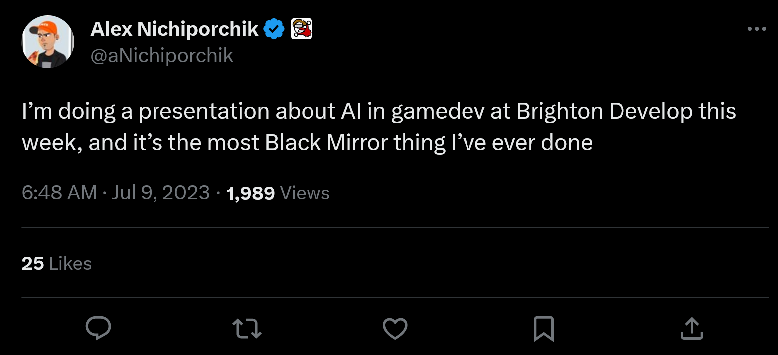 На этой неделе я выступаю с докладом об искусственном интеллекте в gamedev на Brighton Develop, и это самое 