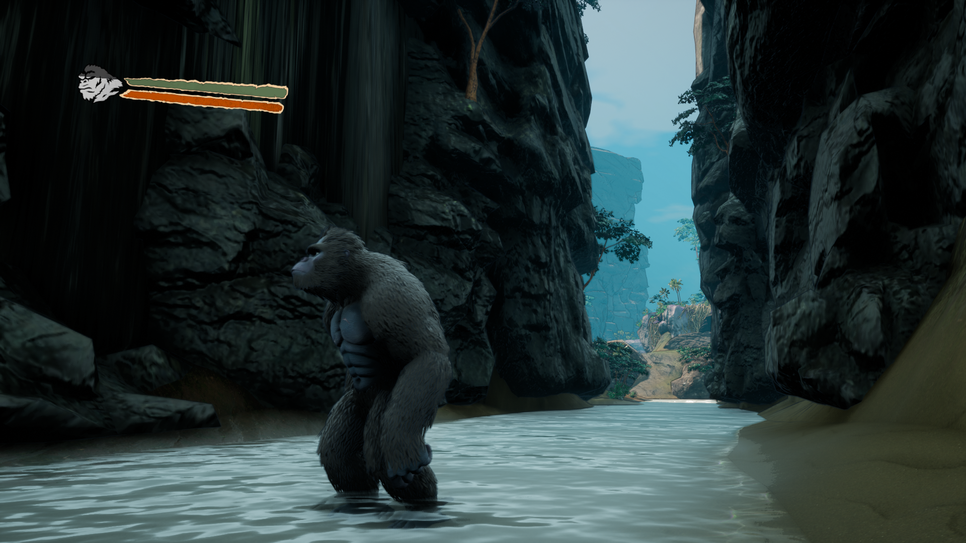 Кинг-Конг стоит в реке в игре Skull Island: Rise of Kong.