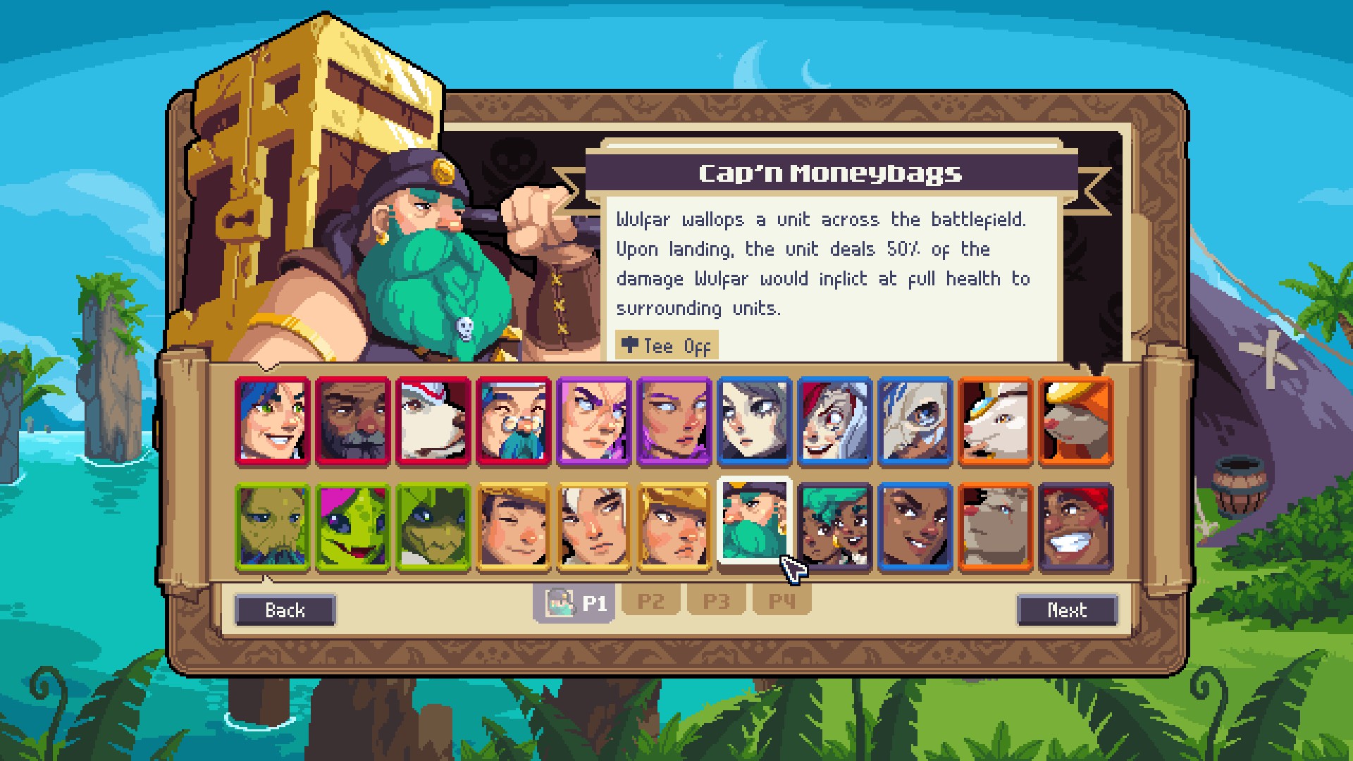 Экран выбора командира в Wargroove 2.