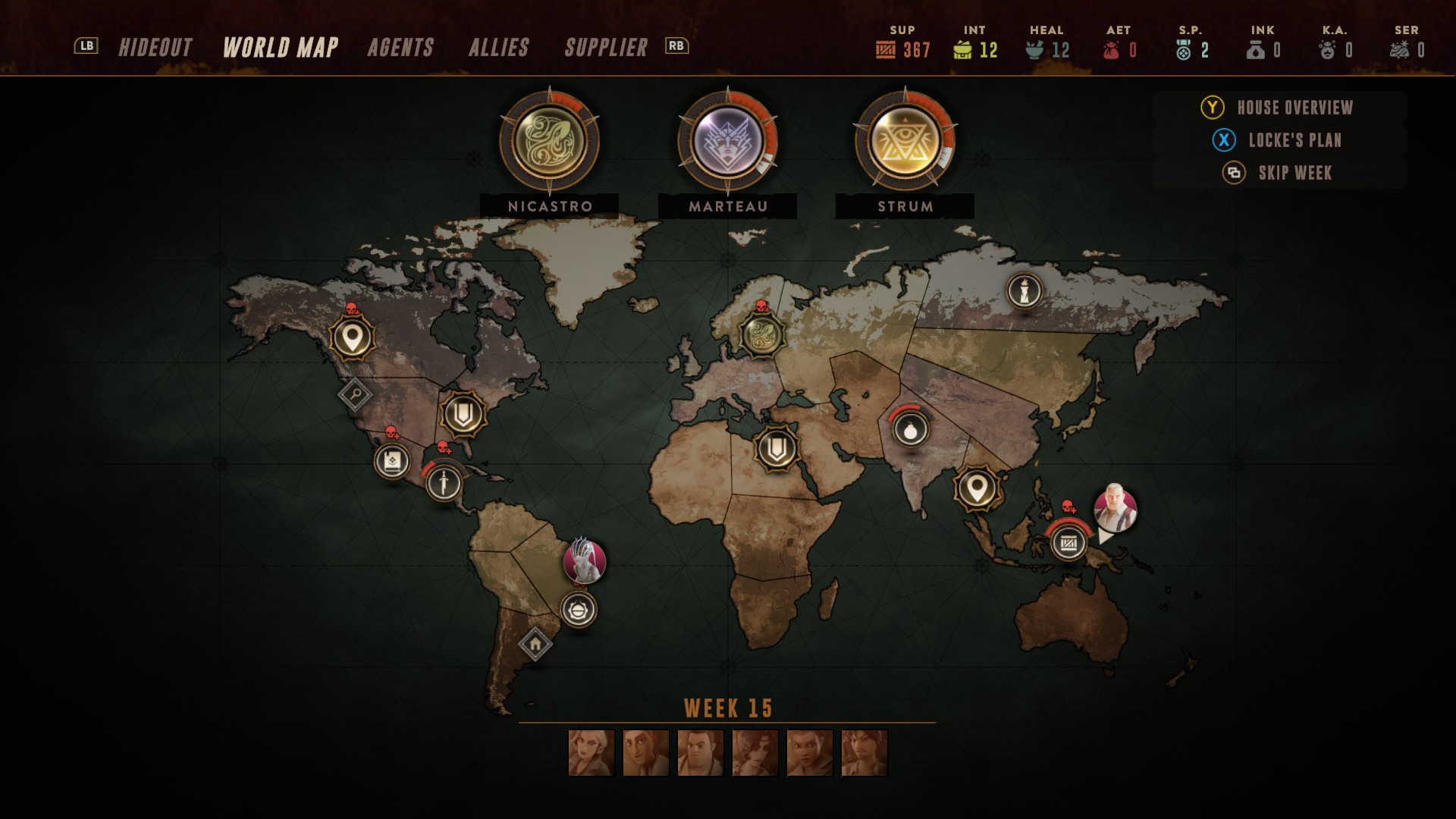 Экран карты в игре The Lamplighters League.