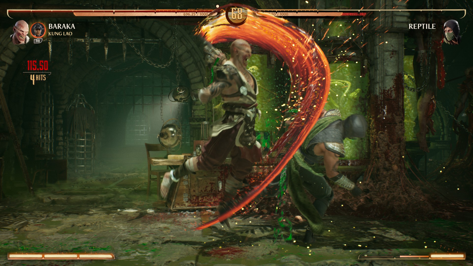 Барака сражается с Рептилией в Mortal Kombat 1.