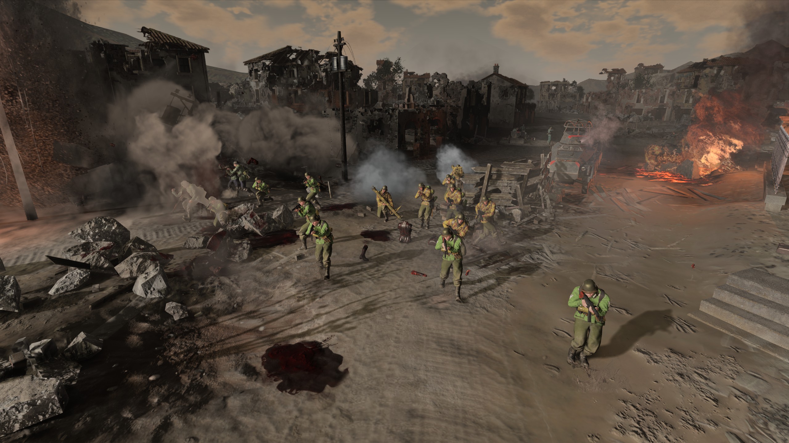 Солдаты Company of Heroes 3 бегут по разрушенному городу