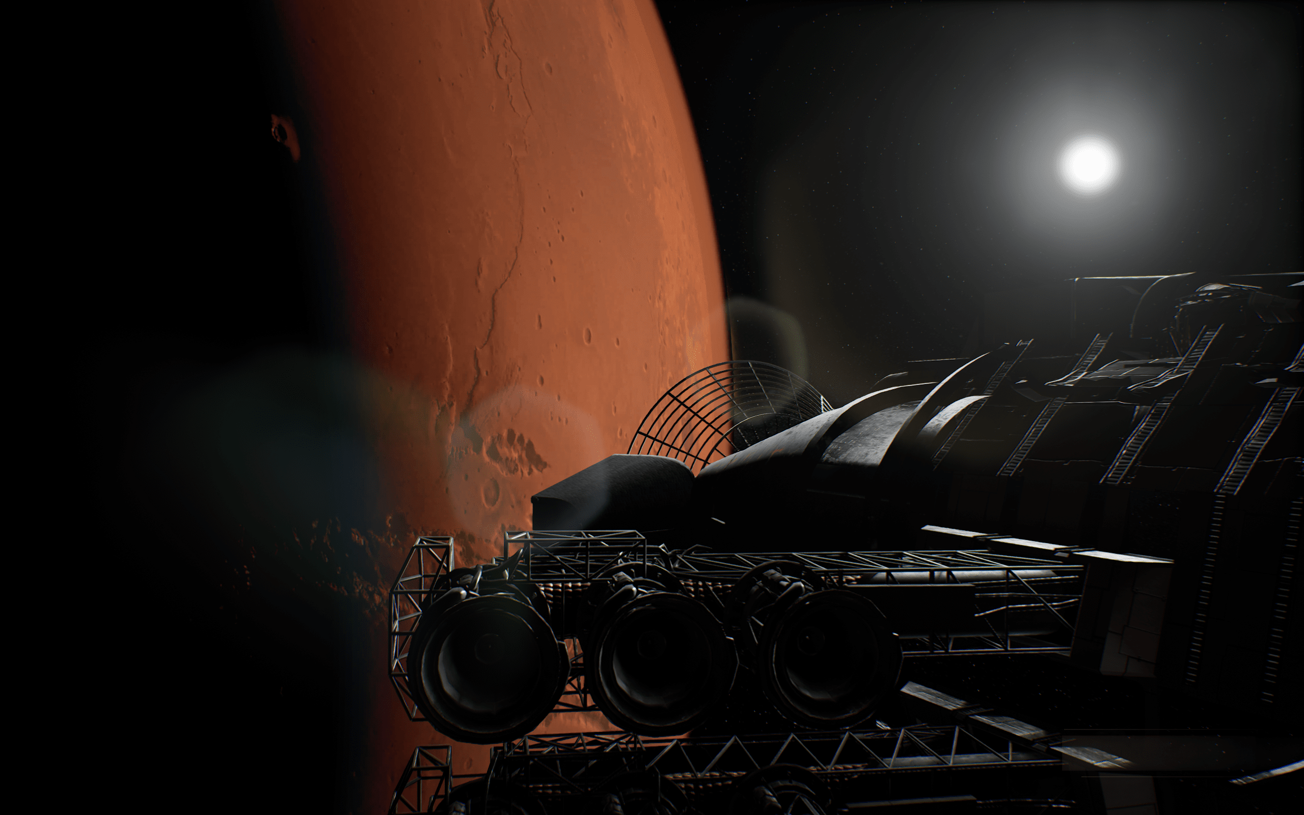 Космический корабль приближается к Марсу в игре Deliver Us Mars.