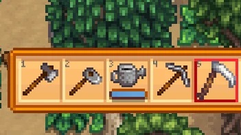 Горячая панель инструментов в Stardew Valley.