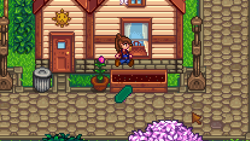 Stardew Valley mods - скриншот фермера игрока, делающего жуткое сальто с помощью мода Skateboard.