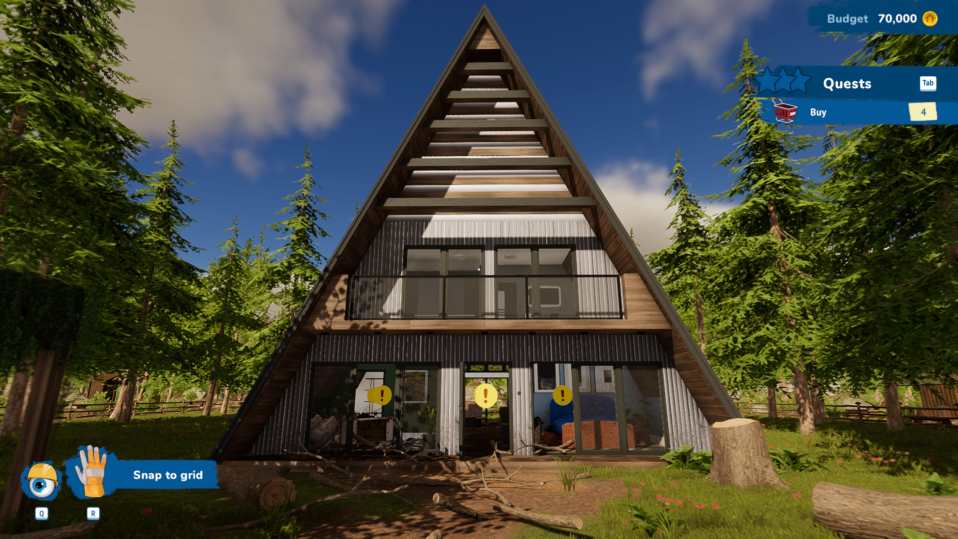 Внешний вид большого каркасного дома в игре House Flipper 2.